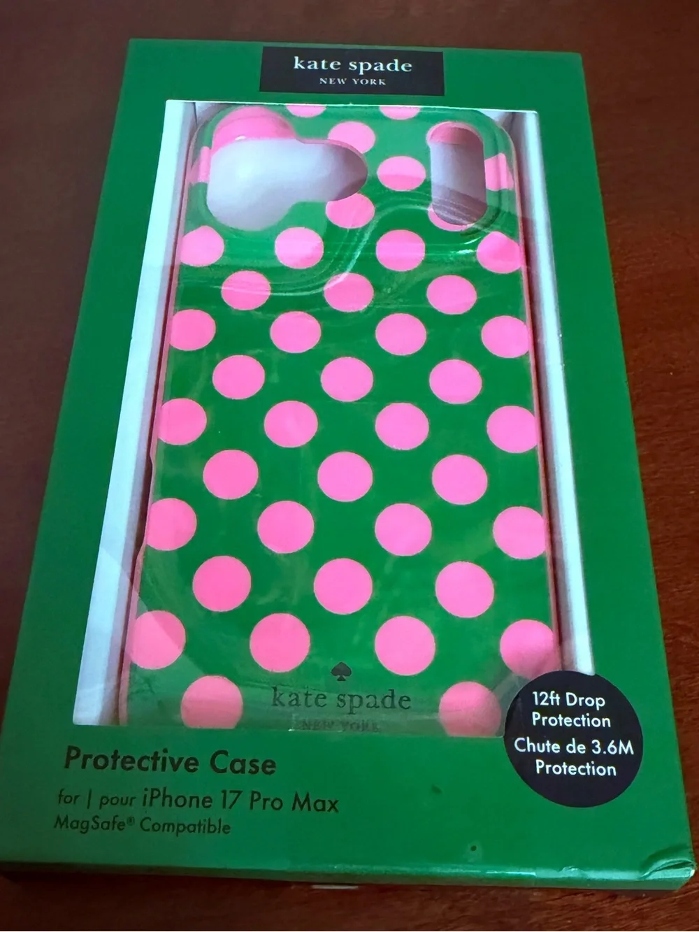 Kate Spade New York Pink & Green Polka Dot MagSafe Case iPhone 17 Pro Max NIB